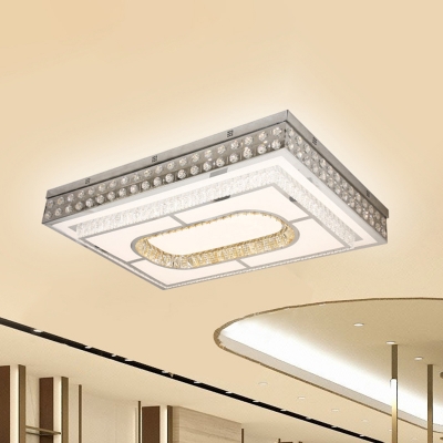 Crystal Rectangle Ceiling Mounted Fixture Modernism LED Flushmount Lamp in Chrome for Hall