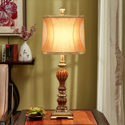 Drum Shade Parlour Nightstand Light Traditional Fabric Single Brown Night Table Lamp