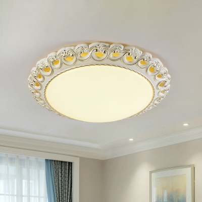 Frosted Glass Dome Flush Lamp Traditional LED Bedroom Flush Mount Fixture in White and Gold