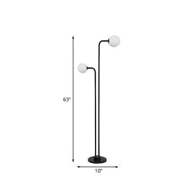 Frosted White Glass Orb Floor Lamp Minimalist 2 Bulbs Black Finish Floor Standing Light