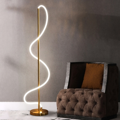 Gold Finish Spiral Line Stand Up Lamp Modernist LED Metallic Floor Standing Light