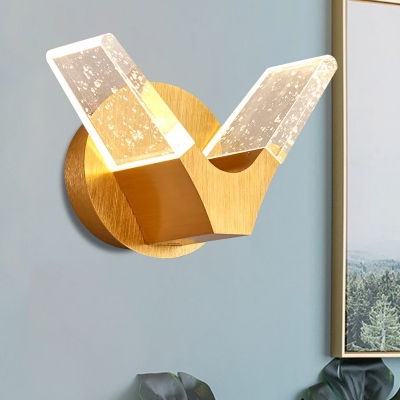 Gold LED Wall Light Sconce Postmodern Style Seeded Crystal V Shaped Wall Mount Lighting