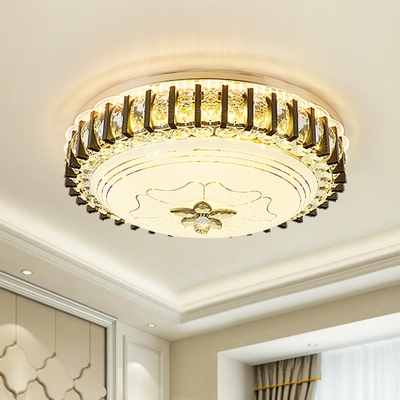 LED Ceiling Flush Light Modern Bedroom Flushmount Lamp with Drum Crystal Shade in Gold