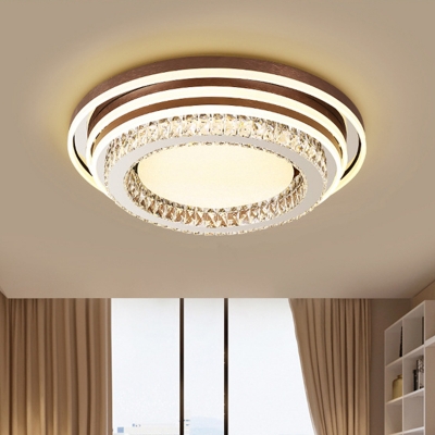 LED Crystal Flush-Mount Light Fixture Modern Brown Tapered Circles Living Room Ceiling Lighting