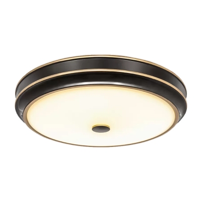 LED Round Flushmount Lamp Traditional Black Finish Opal Glass Flush Light Fixture, 12