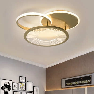 Metal Dual Hoop Semi Mount Lighting Modern LED Close to Ceiling Lamp in Gold, 18