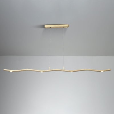 Metal Wavy Linear Chandelier Light Fixture Modernism LED Pendulum Lamp in Gold/Wood, White/Warm Light