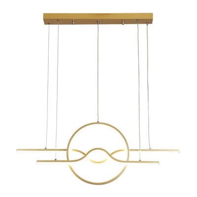 Minimalist Geometric Acrylic Pendant LED Hanging Island Light in Gold over Table, Warm/White Light