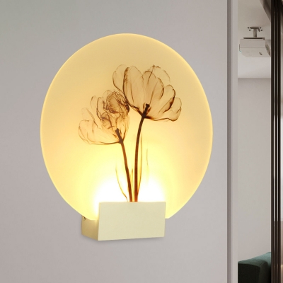 Minimalistic Ink Flower Mural Lamp Acrylic Loft House LED Wall Mount Lighting in White