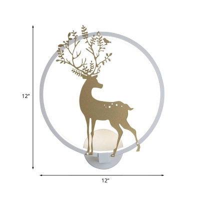Nordic Sika Deer Silhouette Wall Lighting Iron Living Room LED Mural Lamp with White Halo Ring