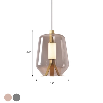Post-Modern Jar Shaped Pendant Lighting Smoke/Cognac Glass Dining Table LED Suspension Light