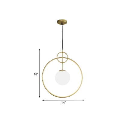 Postmodern Circles Down Lighting Pendant Opal Orb Glass 1-Light Dining Table Suspension Light in Gold