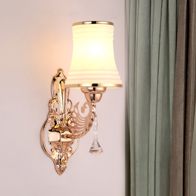 Postmodern Flared Wall Mount Lamp Single Frosted White Glass Wall Lighting Fixture in Gold
