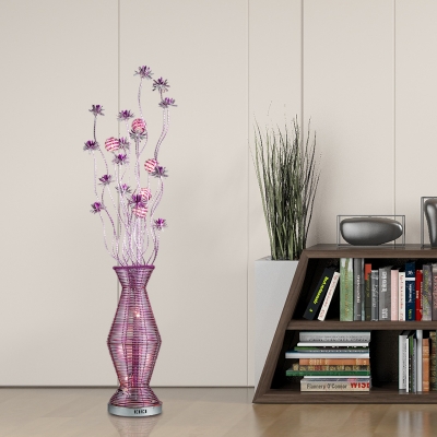 Purple Finish LED Standing Floor Light Country Style Aluminum Wire Vase and Floral Floor Lamp