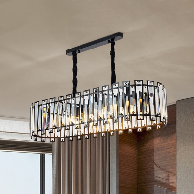 Rectangular Cut Crystal Black Island Lamp Oblong 6 Lights Postmodern Style Hanging Pendant