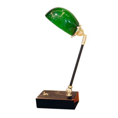 Retro Dome Shade Night Light Single-Bulb Green Glass Table Lighting with Swing Arm in Black/Brown