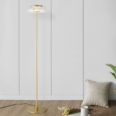 Single Bedroom Stand Up Light Modern Gold Finish Floor Lamp with Bowl Clear Glass Shade