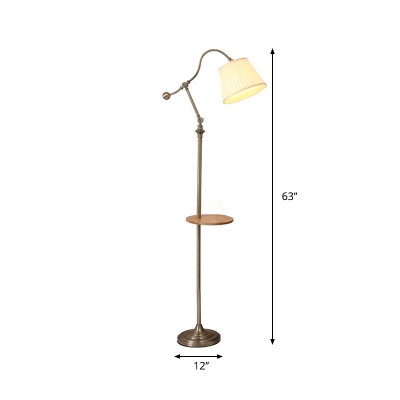 Swing Arm Floor Lighting Modern Metallic 1-Head Bronze Stand Up Lamp with Barrel Plated Fabric Shade