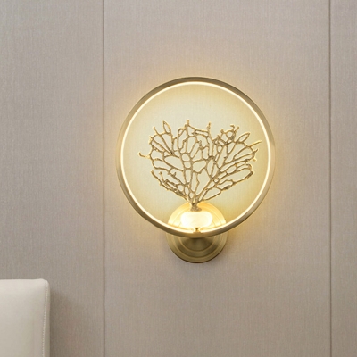 Tree Mural Wall Light Kit Asian Style Acrylic Gold LED Sconce Lighting Fixture for Bedroom
