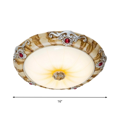 Veined Glass Bowl Flush Mount Lamp Traditional LED Parlour Ceiling Flush in Brown, 14