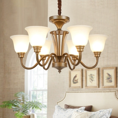 Vintage Bell Shade Up Pendant Chandelier 6/8-Light White Frosted Glass Hanging Lamp Kit in Brown