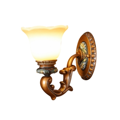 White Glass Brown Wall Mount Light Flower Shade 1/2-Head Antiqued Up Wall Lamp Fixture