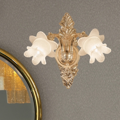 1/2-Light Flower Bud Sconce Lighting Mid Century Gold Finish Opal Glass Wall Lamp Fixture