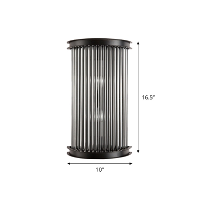2-Head Cylindrical Flush Wall Sconce Minimalism Black K9 Crystal Rods Wall Light Fixture for Living Room