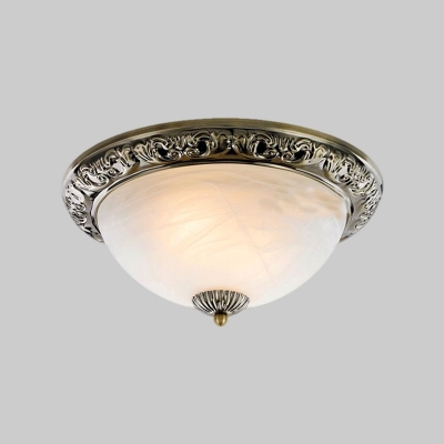 2-Light Flush Mount Lighting Antiqued Bowl Crackle Glass Close to Ceiling Lamp in Copper/Bronze, 11