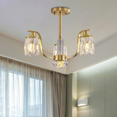 3 Heads Pendant Light Kit with Cylinder Shade Crystal Block Postmodern Dining Room Chandelier Lamp in Gold