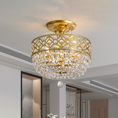 3 Light Basket Shape Flush Chandelier Modern Gold Crystal Semi Mount Ceiling Beautifulhalo Com - Flush Crystal Ceiling Lights Gold
