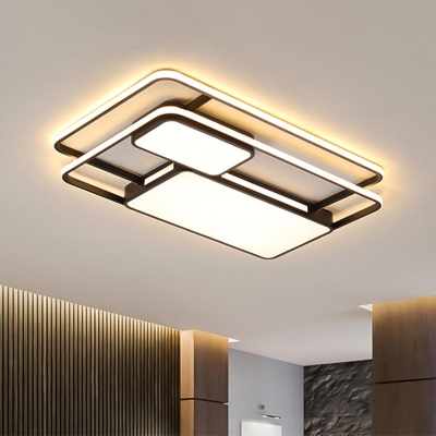 Acrylic Parallel Rectangle Ceiling Lamp Contemporary Black/White LED Flush Mount Light Fixture in Warm/White Light