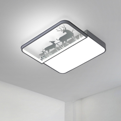 Black/Grey Spliced Rectangle Flush Light with Deer Pattern Nordic LED Acrylic Flushmount Ceiling Lamp