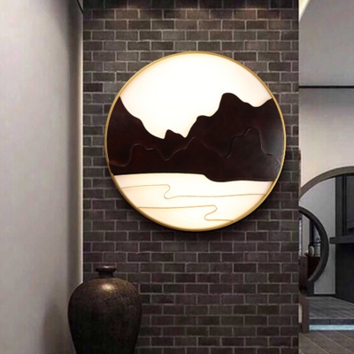 Black Mountain and River LED Wall Lamp Chinese Style Wood Wall Mural Lighting for Foyer