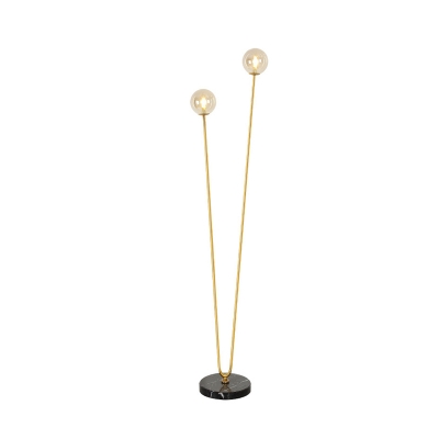 Branch Metal Standing Light Modernist 2 Heads Gold Finish LED Floor Lamp with Ball Clear Glass Shade