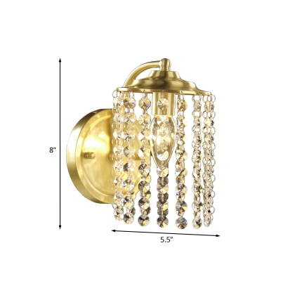 Brass Cylindrical Wall Mounted Lamp Rural Crystal Octagons Single Living Room Sconce