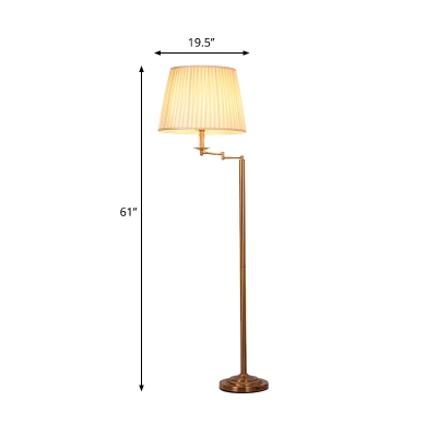 Brass Drum Shade Standing Floor Light Post Modern 1-Bulb Plated Fabric Adjustable Floor Lamp