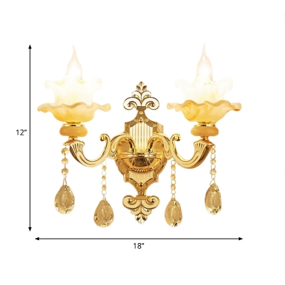 Ceramic Ruffle Wall Sconce Traditional 2 Lights Dining Room Wall Lighting Fixture in Gold