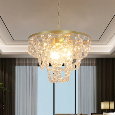 Conic Crystal Strand Suspension Light Modernism 3 Bulbs Gold Finish Hanging Chandelier