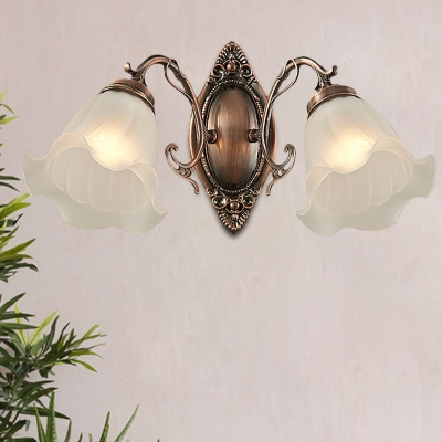 Copper/Bronze 1/2-Light Wall Lighting Idea Antiqued Cream Glass Flower Shade Wall Mounted Lamp Fixture
