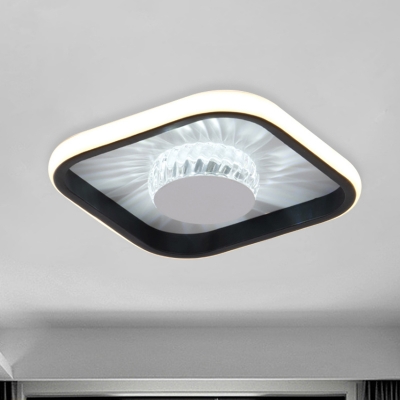 Crystal Round Small Flush Mount Light Simple Corridor LED Close to Ceiling Lighting with Black/White Square Frame
