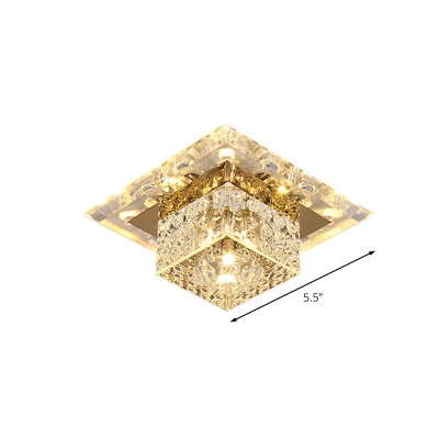 Cube Mini LED Flush Mount Lamp Simple Clear Cut Crystal Close to Ceiling Light for Foyer