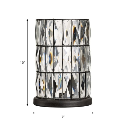 Cut Crystal Barrel Small Table Lamp Vintage 1-Head Living Room Night Light in Black