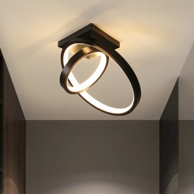 Double Rings Small Ceiling Light Minimalist Acrylic Black/White LED Flush Mount Fixture in Warm/White Light