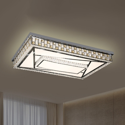 

Faceted Crystal Rectangular Flush Mount Modernist LED Flush Ceiling Light Fixture in Chrome, HL650031