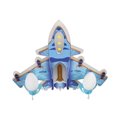 Fighter Jet Boy's Room Ceiling Flush Acrylic Kids Style LED Flush Mount Lighting in Blue