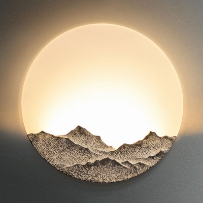 Full Moon Behind Mountain Mural Light Modern Acrylic Bedroom LED Wall Lamp in Blue/Brown