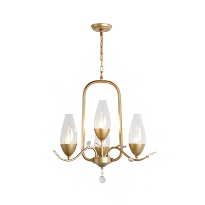 Gold 4 Heads Hanging Chandelier Postmodern Clear Glass Tulip Shade Drop Lamp for Dining Room
