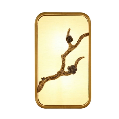 Gold Box Mural Flush Mount Wall Light Asian LED Fabric Wall Lighting with Branch Decor, 15