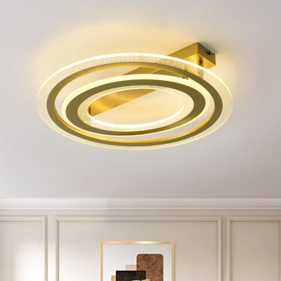 Gold Dual Ring Flush Lighting Fixture Minimal LED Metal Flush Mounted Lamp for Bedroom, 16